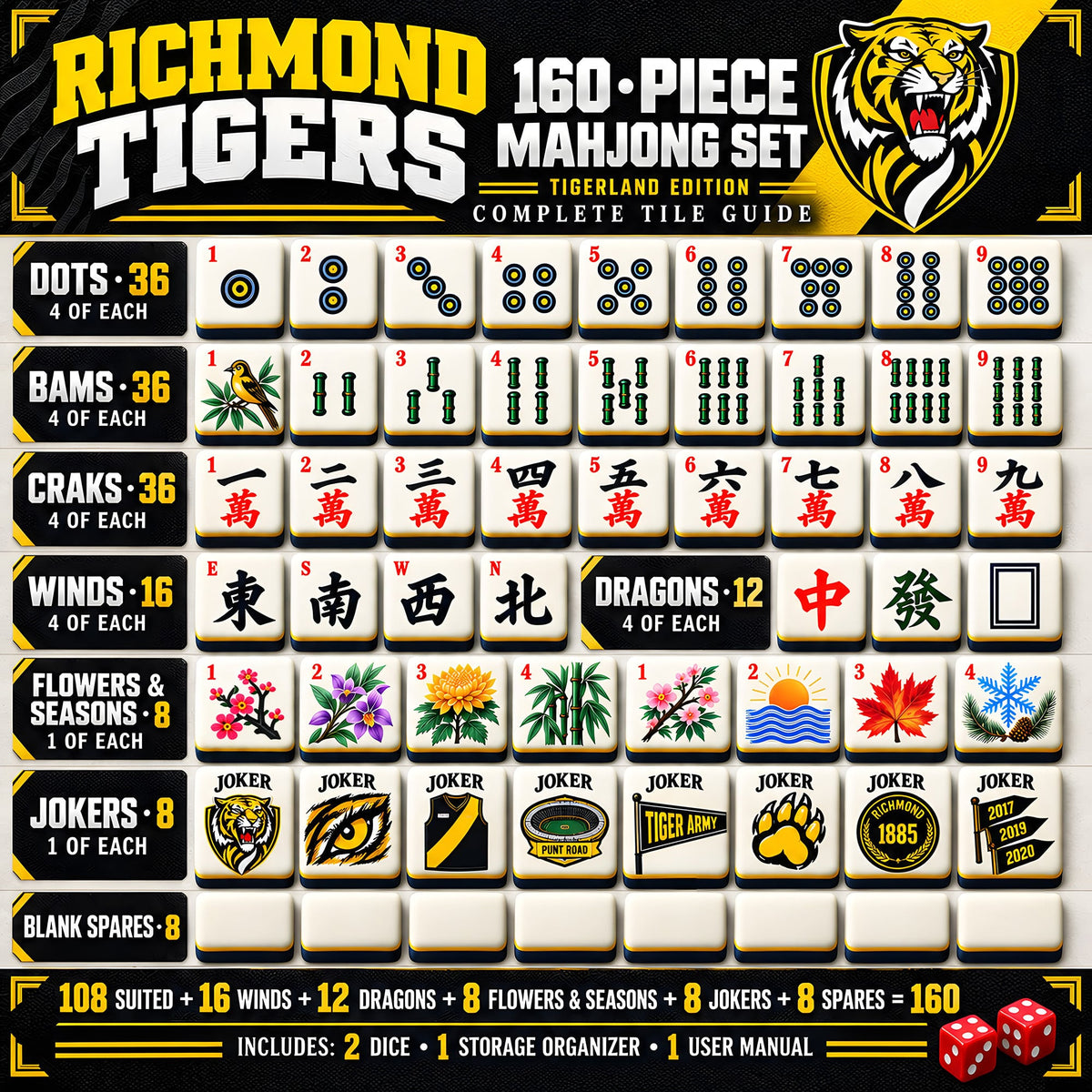 Premium RIC Mahjong Tiles Set PVNA