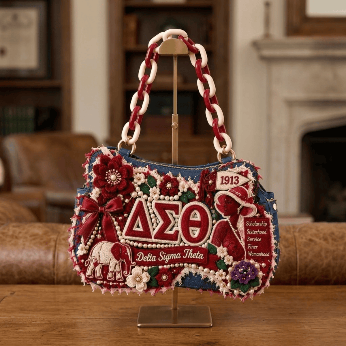 DST Sculptural Embroidered Denim Handbag NTKO