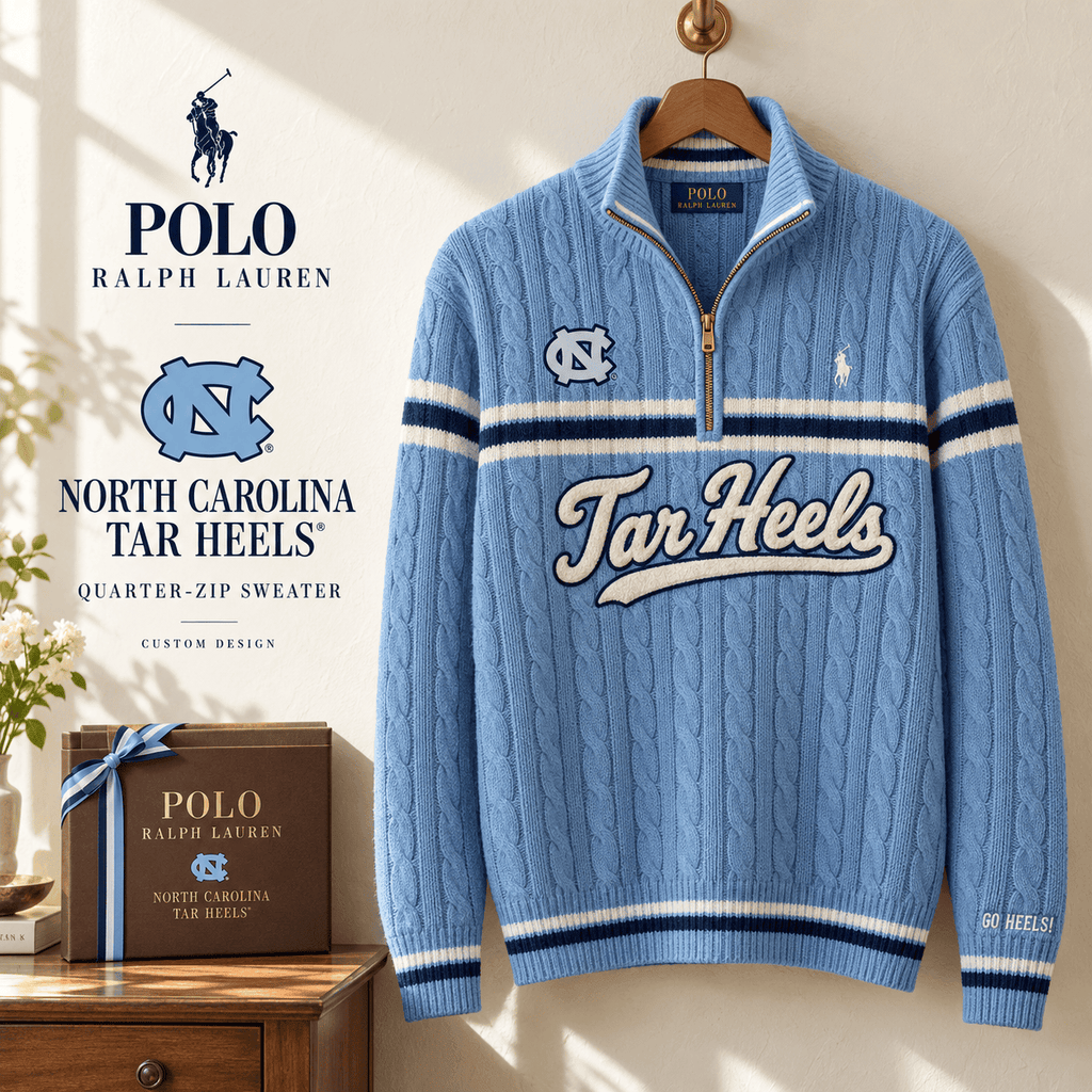 UNC Premium Varsity Cable-Knit Quarter-Zip Sweater NHVH
